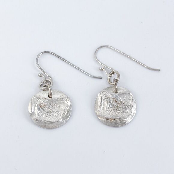 Vintage Sterling Silver 925 Artisan Textured Disc Dangle Earrings - Picture 2 of 5